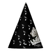 Fun Birthday Cat on Piano Keys Musiknoten Partyhütchen (Links)