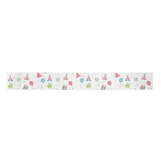 Fun Birthday Celebration Balloons Hats präsentiert Satinband (Vorderseite)