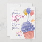 Fun Birthday cupcake Ballon Einladung (Vorderseite)