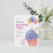 Fun Birthday cupcake Ballon Einladung (Stehend Vorderseite)
