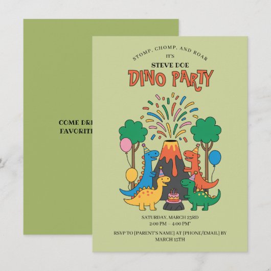 Fun Birthday Dino Party Dinosaur Invitation Einladung (Vorne/Hinten)