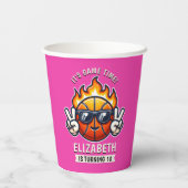 Fun Birthday Girl with Basketball Theme Pappbecher (Rückseite)