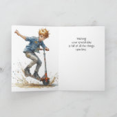 Fun Birthday Grandson Boy auf einem Kick Scooter S Karte (Innenseite)
