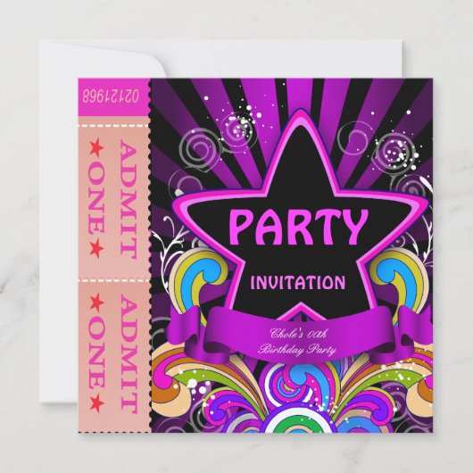 Fun Birthday Party Girls Hot Pink Tickets 2 Einladung (Vorderseite)