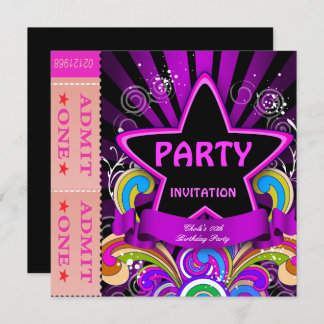 Fun Birthday Party Girls Hot Pink Tickets 2 Einladung