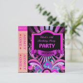 Fun Birthday Party Girls Hot Pink Tickets Einladung (Stehend Vorderseite)