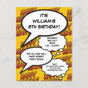 Fun Birthday Party Speech Comic Bubbles Foto Einladungspostkarte