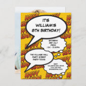 Fun Birthday Party Speech Comic Bubbles Foto Einladungspostkarte (Vorne/Hinten)