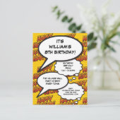 Fun Birthday Party Speech Comic Bubbles Foto Einladungspostkarte (Stehend Vorderseite)