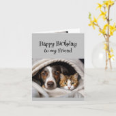 Fun Birthday Wonderful Friend Niedlich Cat Dog Karte (Gelbe Blume)