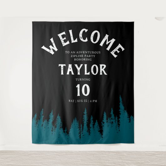Fun Black Adventure Zipline Outdoor Forest Party Wandteppich (Vorderseite)