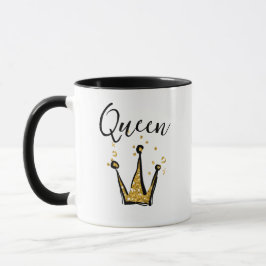 Fun Black and Gold Queen Glitzer Crown Coffee Tasse