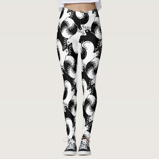 Fun Black and White Bird Muster>Leggings Leggings (Vorderseite)