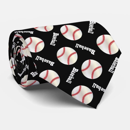 Fun Black Baseball Pattern Krawatte (Gerollt)