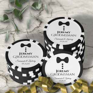 Fun Black Bow Krawatte & Buttons Trauzeuge Hochzei Pokerchips