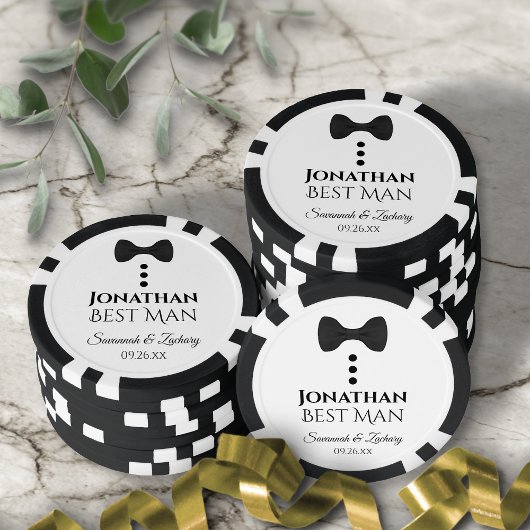 Fun Black Bow Krawatte & Buttons Trauzeuge Hochzei Pokerchips