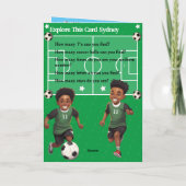 Fun Black Boy Soccer Secret Message Happy Birthday Karte (Rückseite)
