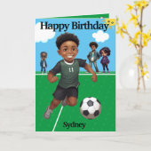 Fun Black Boy Soccer Secret Message Happy Birthday Karte (Gelbe Blume)