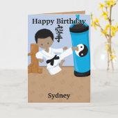 Fun Black Boys Karate Farbing Page Happy Birthday Karte (Gelbe Blume)