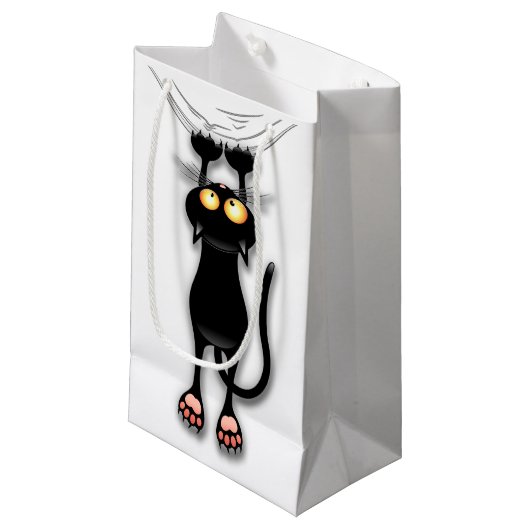 Fun Black Cat Falling Custom Gift Bag Kleine Geschenktüte (Vorderseite Schrägansicht)