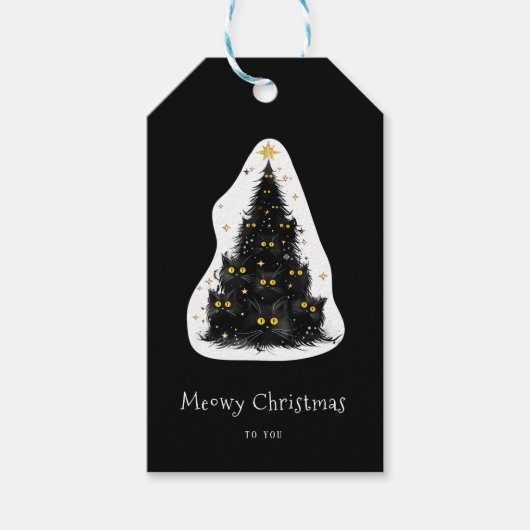 Fun Black Cat Meowy Weihnachtsbaum Geschenkanhänger (Vorderseite)