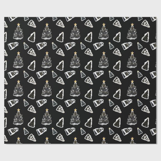 Fun Black Cat Meowy Weihnachtsbaum Geschenkpapier (Flach)