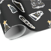 Fun Black Cat Meowy Weihnachtsbaum Geschenkpapier (Rolleneckpunkt)