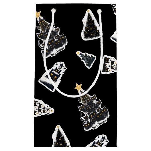 Fun Black Cat Meowy Weihnachtsbaum Kleine Geschenktüte (Vorderseite)