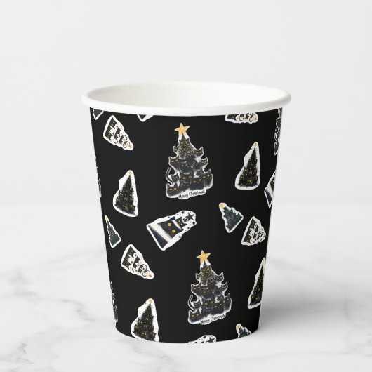 Fun Black Cat Meowy Weihnachtsbaum Pappbecher (Rückseite)