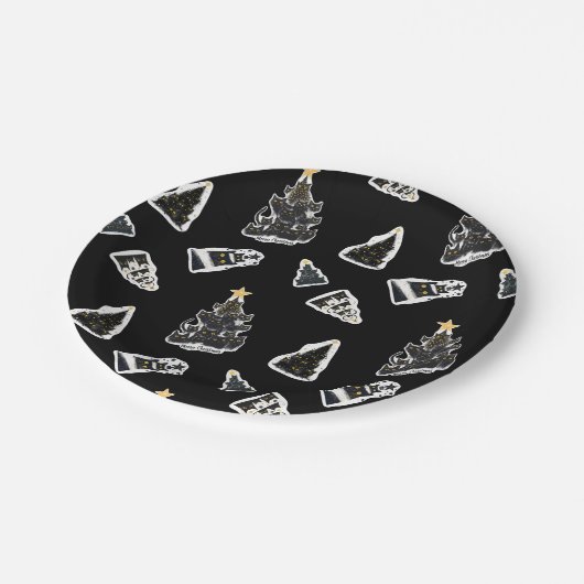 Fun Black Cat Meowy Weihnachtsbaum Pappteller (Schrägansicht)