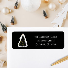 Fun Black Cat Meowy Weihnachtsbaum Rücksendeadress