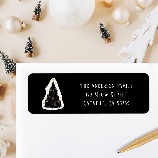 Fun Black Cat Meowy Weihnachtsbaum Rücksendeadress