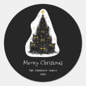 Fun Black Cat Meowy Weihnachtsbaum Runder Aufkleber (Vorderseite)