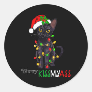 Fun Black Cat Merry Kissmy Xmas Pajamas Chritsmas Runder Aufkleber