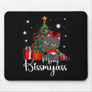 Fun Black Cat Merry Kissmyass Xmas Pajamas Christm Mousepad