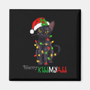 Fun Black Cat Merry Kissmyass Xmas Pajamas Chritsm Magnet