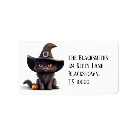 Fun Black Cat mit Hexenhut Rückgabe Adressaufkleber (Vorne)