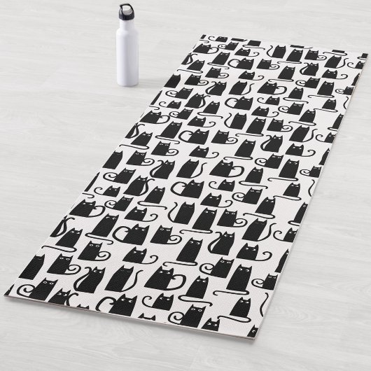 Fun Black Cat Pattern Yogamatte