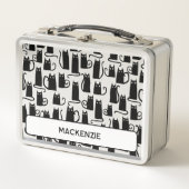 Fun Black Cat Personalisierter Individuelle Name Metall Brotdose (Vorderseite)