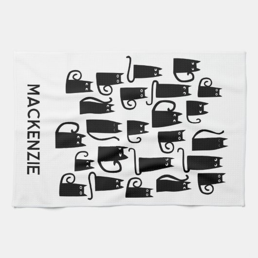 Fun Black Cats Personalisierter Name Geschirrtuch (Horizontal)