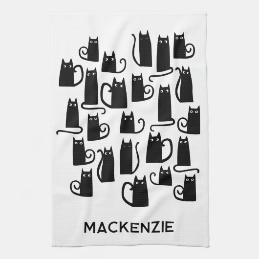 Fun Black Cats Personalisierter Name Geschirrtuch (Vertikal)