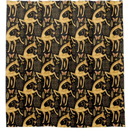Fun Black Gold Giraffe Boho Muster Duschvorhang (Vorderseite)