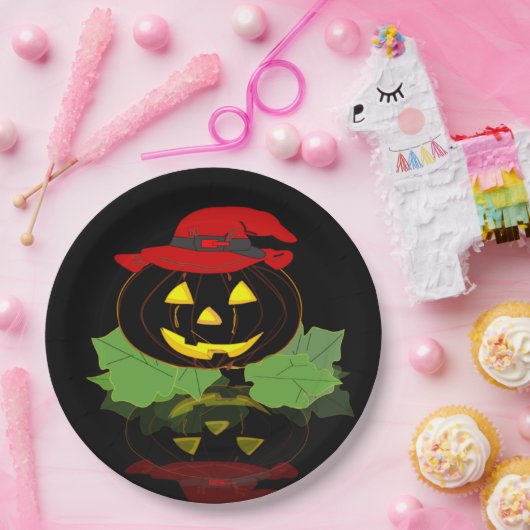 Fun Black Halloween-Party Jack O'Lantern Pappteller (Party)