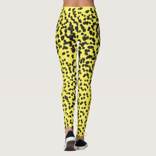 Fun Black Neon Yellow Polka Dots Dalmatiner Muster Leggings (Rückseite)