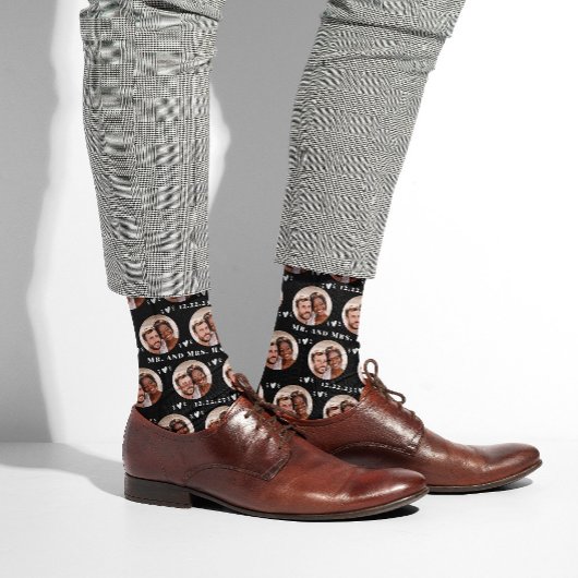 Fun Black Newlywed Couple Foto Pattern Socken