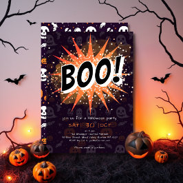 Fun Black & Orange Boo Halloween Einladung