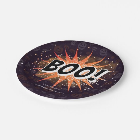 Fun Black & Orange Boo Halloween Pappteller (Schrägansicht)