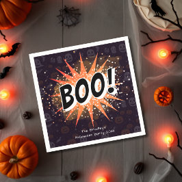 Fun Black & Orange Boo Halloween Serviette