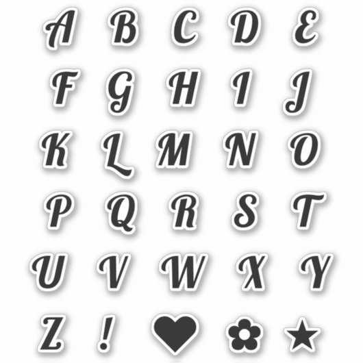 Fun Black Schriftart Alphabet Initial Monogram Let Aufkleber (Vorderseite)