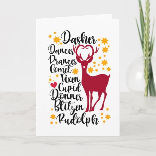 Fun Black Script Santa Reindeer Name Weihnachten (Vorderseite)